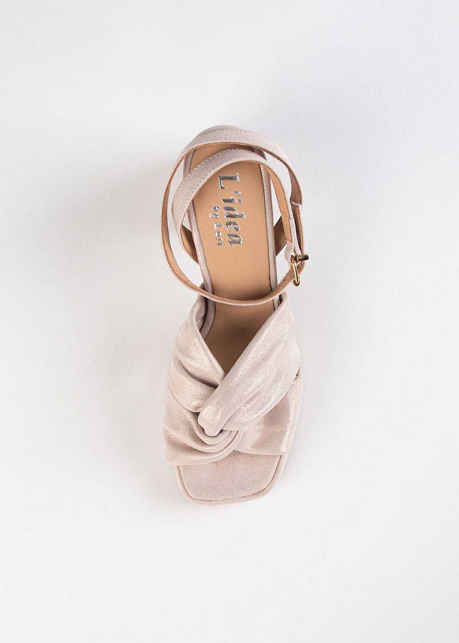 Shoes L'idea by Lori | Platform Heeled Sandal Taupe Shimmer Suede