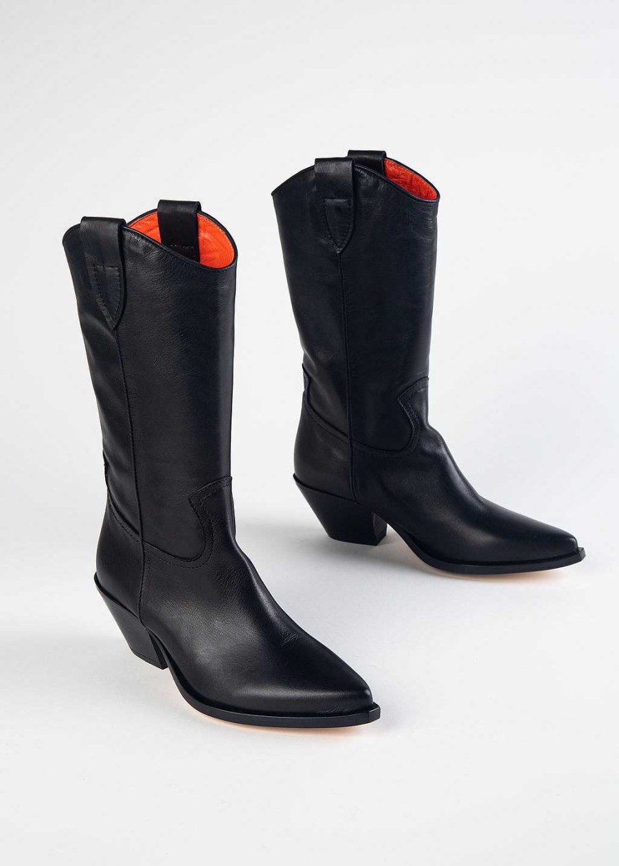 Shoes L'idea by Lori | Mid Calf Western Boot Black Leather